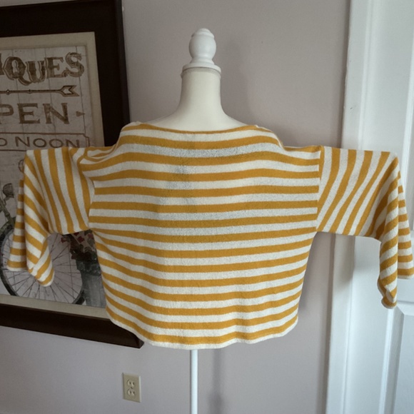 Women’s H&M yellow and white knit, baggy cropped thick striped sweater, SZ XXL - Picture 6 of 11